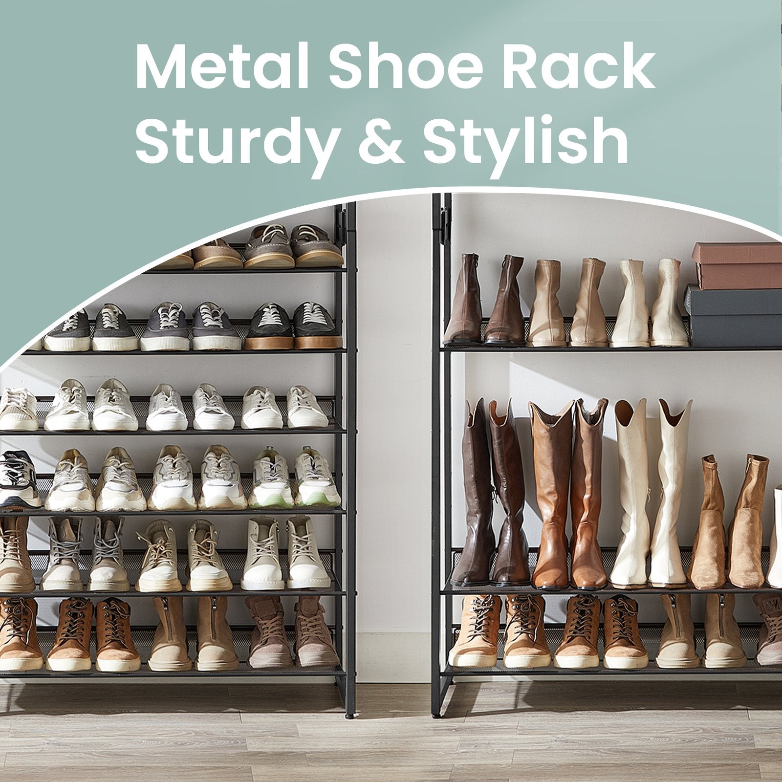 12-Tier Shoe Rack – Metal – Black – Adjustable Shelves for 48-60 Pairs