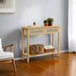 Console Table – Wood – Natural Finish – Slim Design with 2 Drawers and Open Shelf