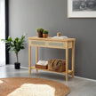 Console Table – Wood – Natural Finish – Slim Design with 2 Drawers and Open Shelf