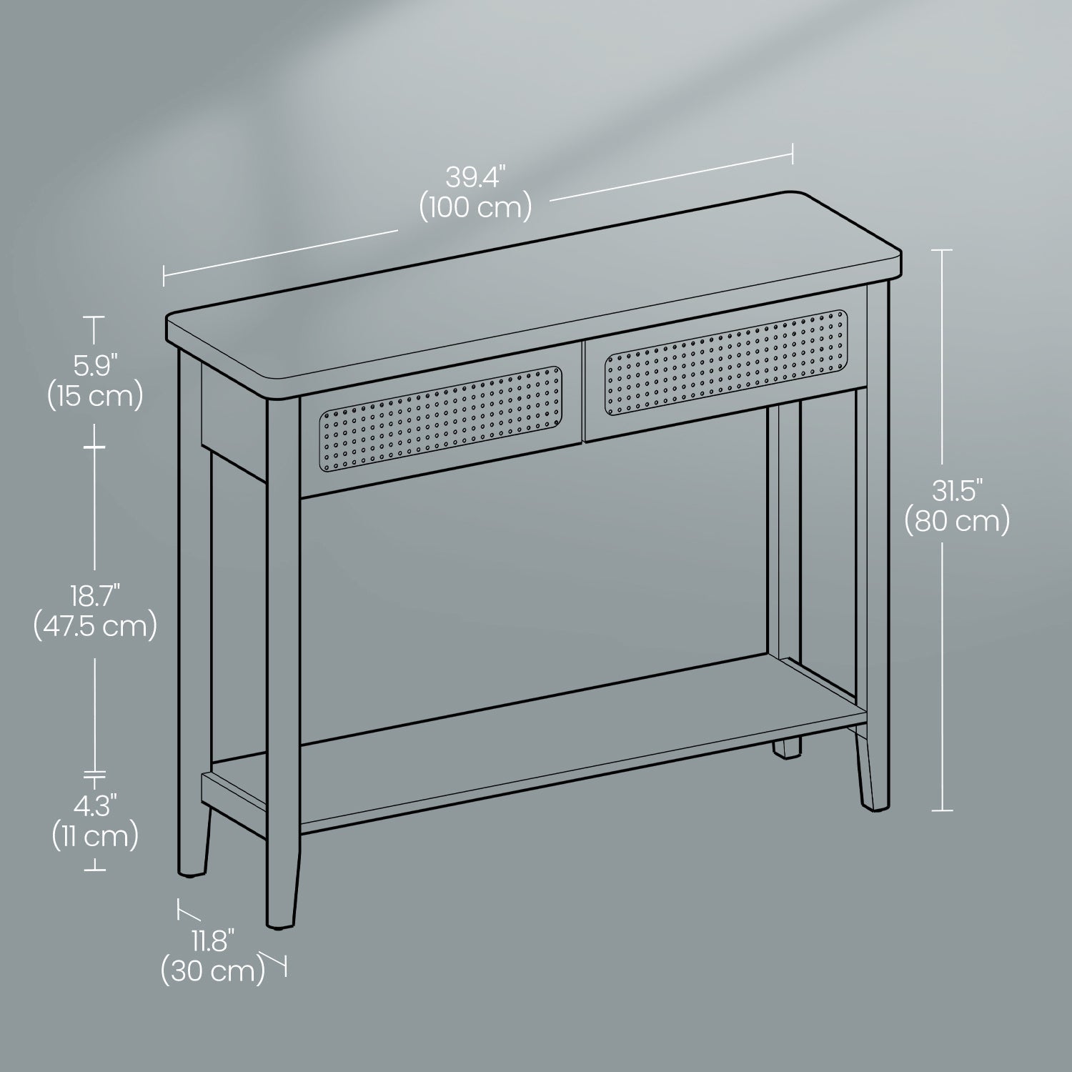 Console Table – Wood – Natural Finish – Slim Design with 2 Drawers and Open Shelf