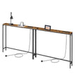 Console Tables – Wood – Rustic Brown and Ink Black – Built-In Charging Station, Set of 2 with Hooks