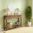 Console Table – Wood – Rustic Walnut – Narrow Design with 3 Drawers and Open Shelf