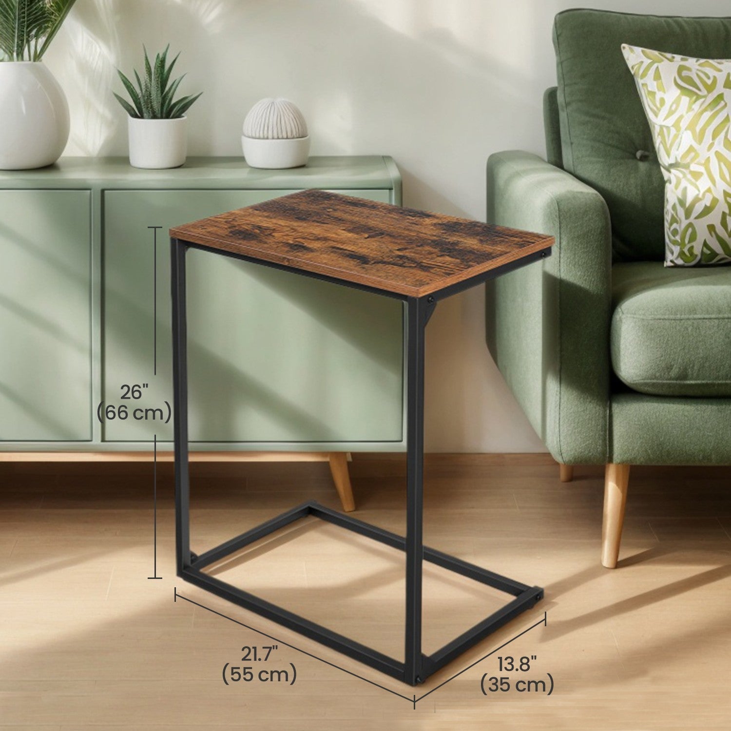 C-Shaped Side Table – Steel – Rustic Brown and Black – Ideal for Living Room and Bedroom
