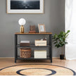 Narrow Console Table – Iron – Rustic Brown – 3-Tier Design with Mesh Shelves