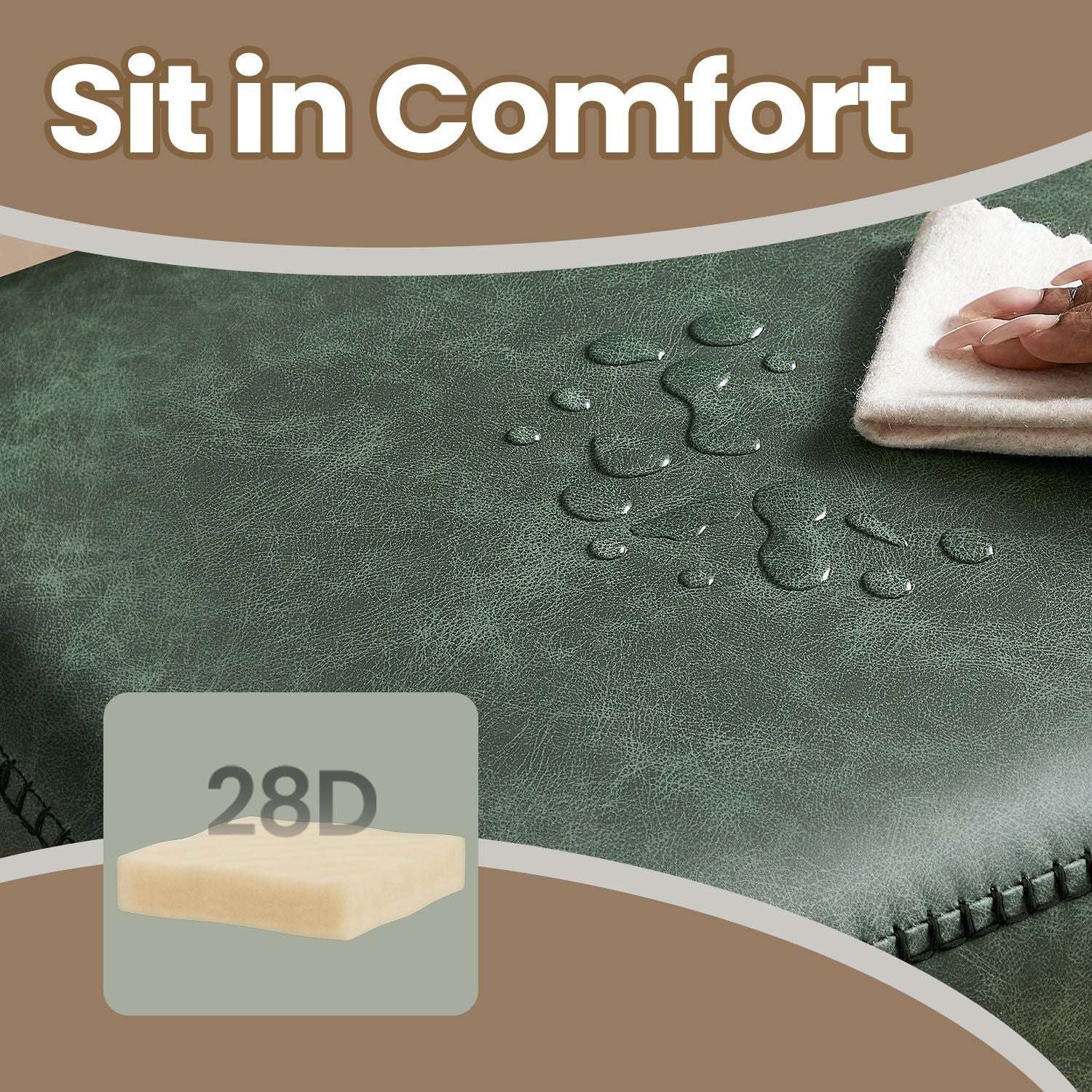 Ottoman Bench – Synthetic Leather – Green – Mid-Century Modern Design with Steel Legs