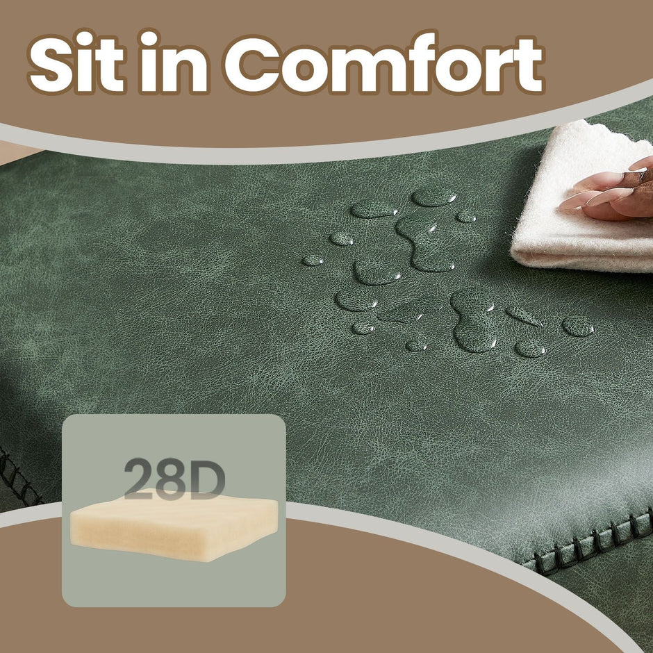 Ottoman Bench – Synthetic Leather – Green – Mid-Century Modern Design with Steel Legs