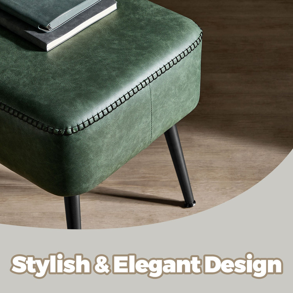 Ottoman Bench – Synthetic Leather – Green – Mid-Century Modern Design with Steel Legs