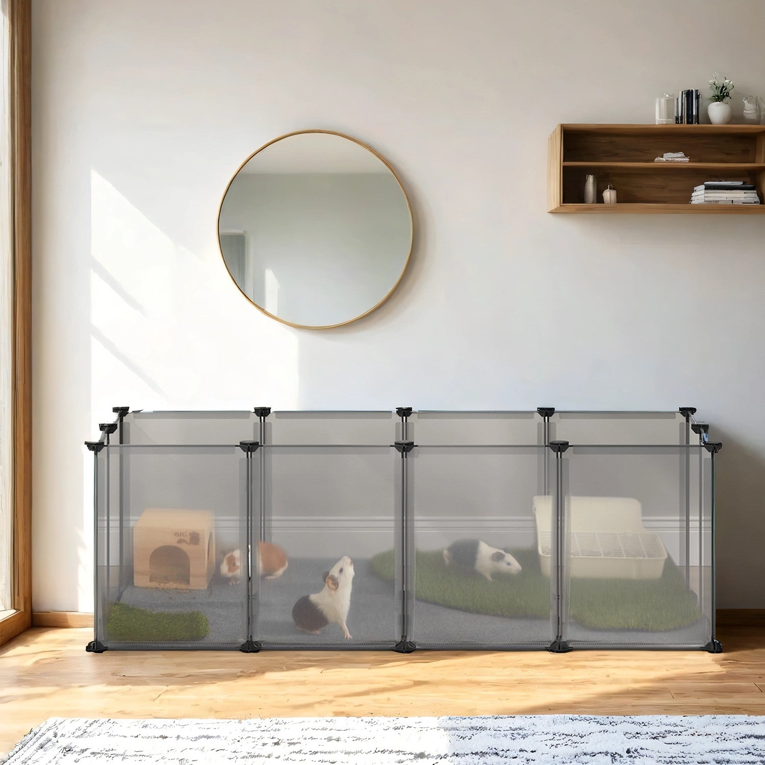 Pet Playpen – Plastic – Clear – Modular Indoor Animal Enclosure with Floor