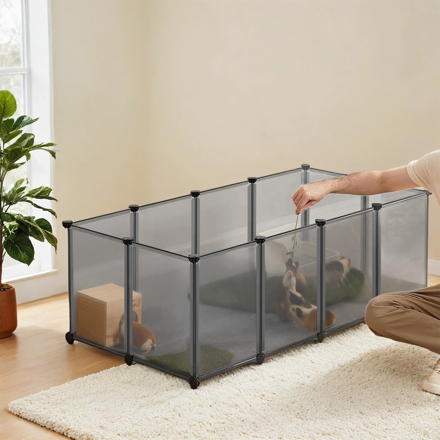 Pet Playpen – Plastic – Clear – Modular Indoor Animal Enclosure with Floor