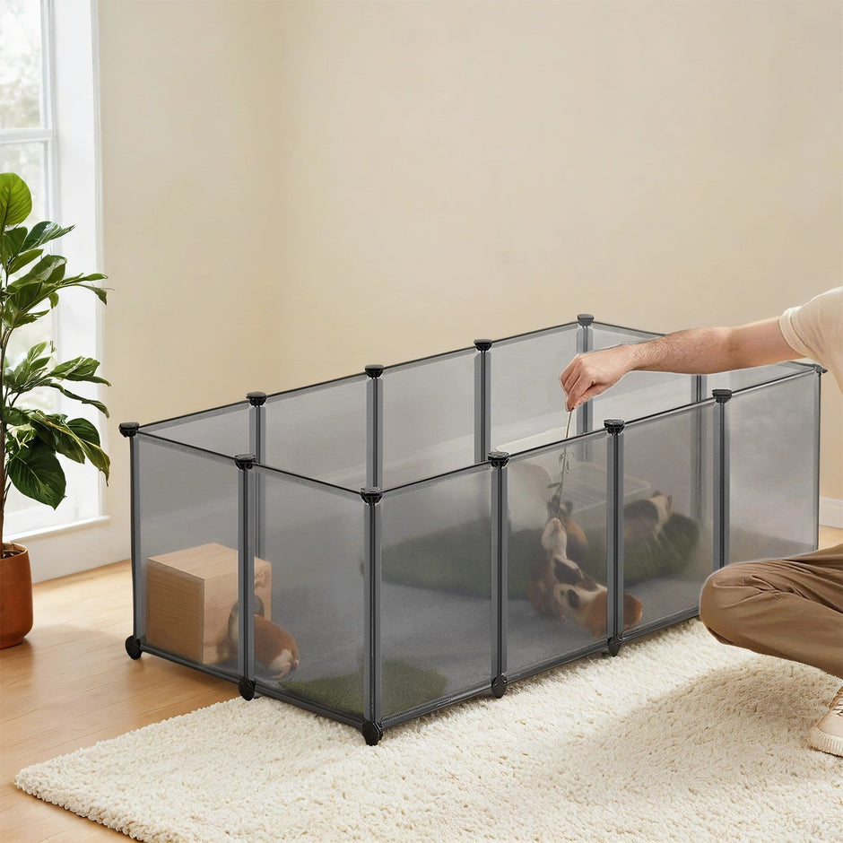 Pet Playpen – Plastic – Clear – Modular Indoor Animal Enclosure with Floor