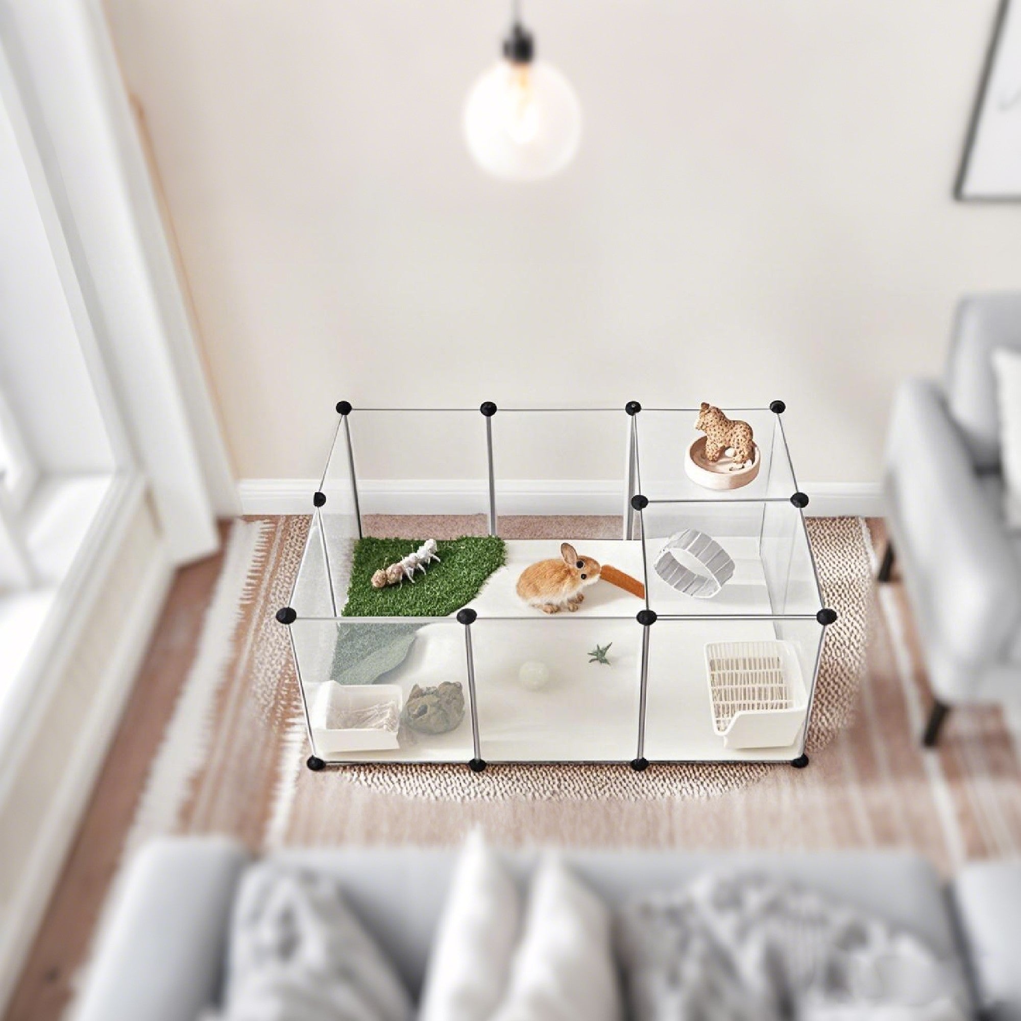 Modular Pet Playpen – Plastic – White – Indoor with Floor, DIY Design for Small Animals