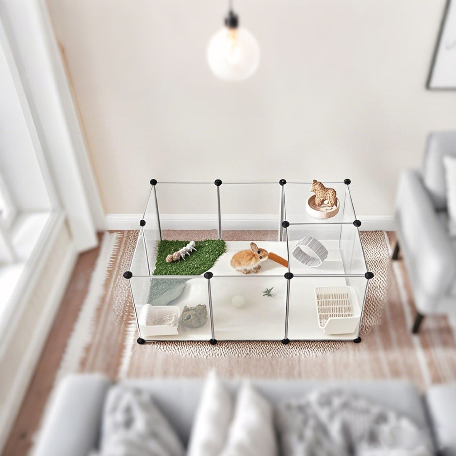 Modular Pet Playpen – Plastic – White – Indoor with Floor, DIY Design for Small Animals