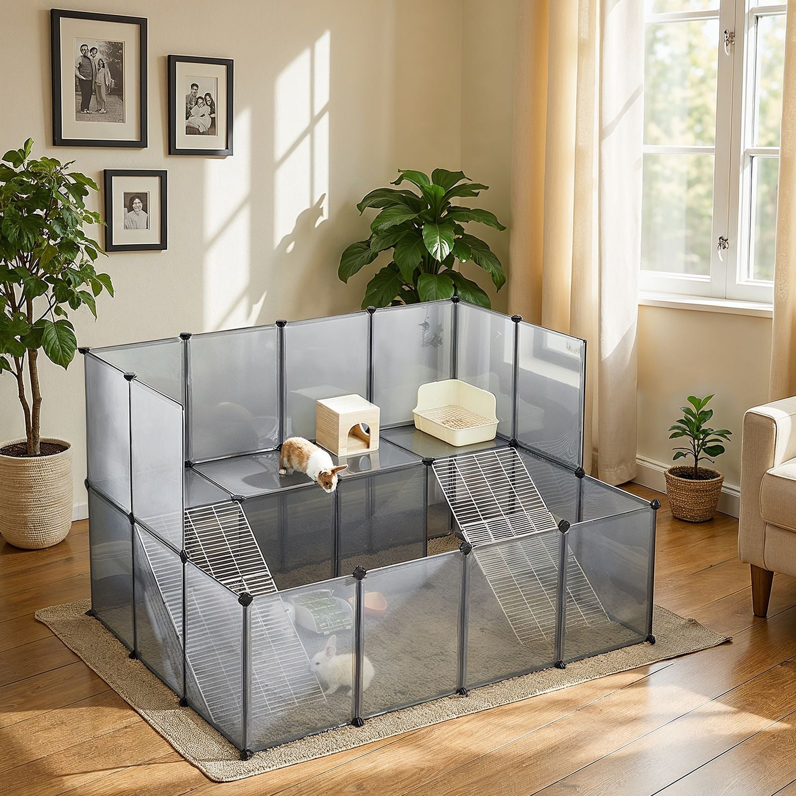 Guinea Pig Enclosure – Metal – Grey – DIY Playpen for Small Animals
