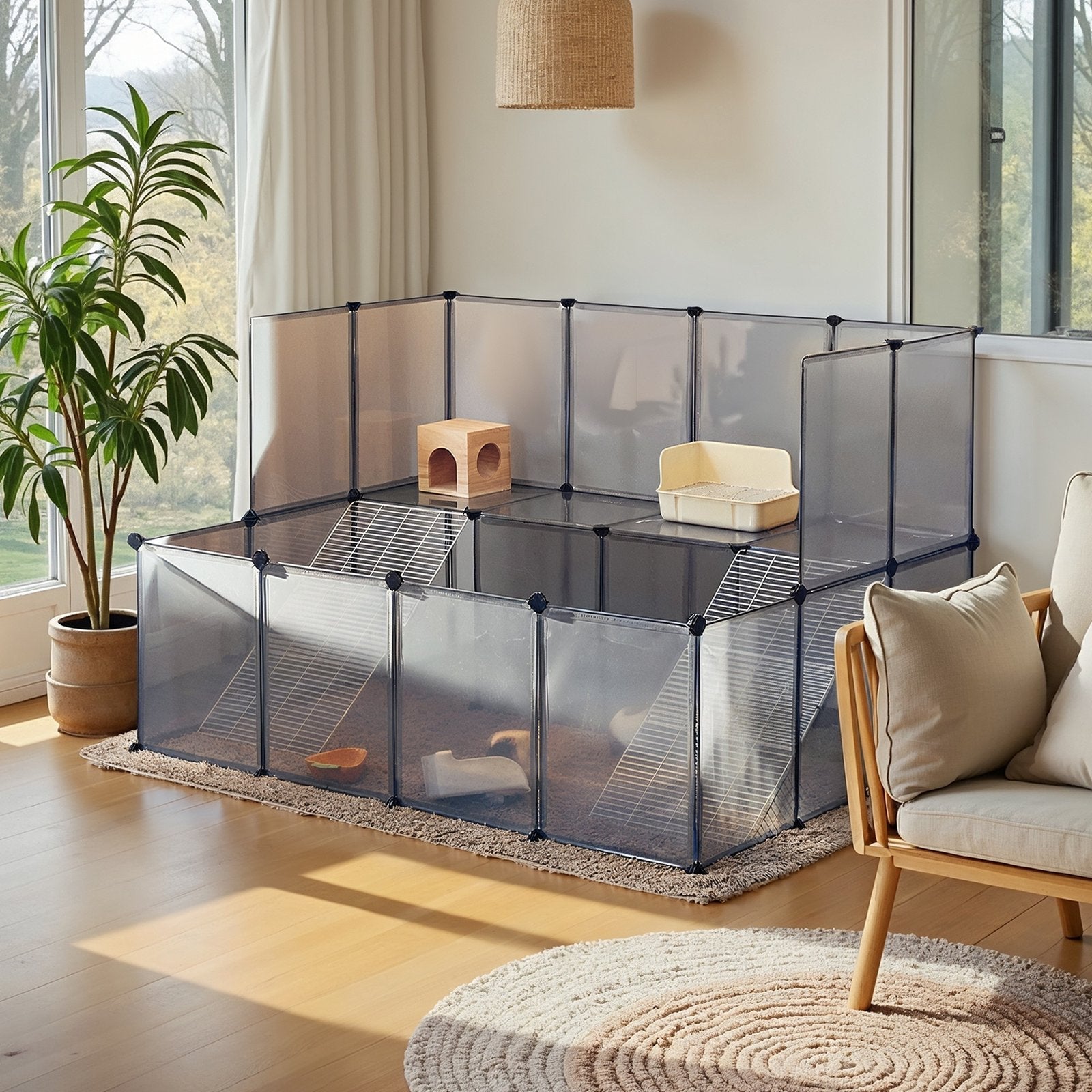Guinea Pig Enclosure – Metal – Grey – DIY Playpen for Small Animals