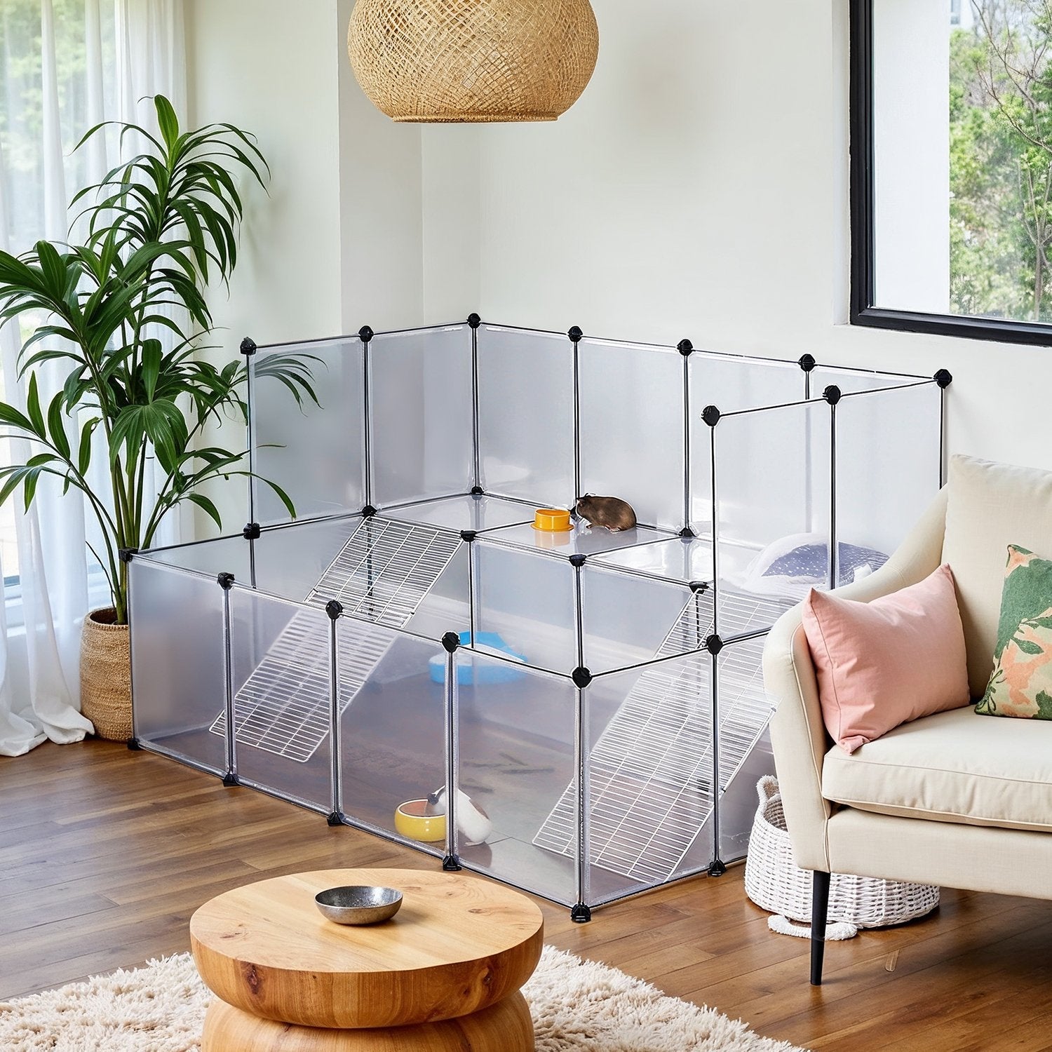 2-Story Small Animal Playpen – Metal – White – DIY Hutch Cage for Small Pets
