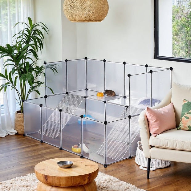 2-Story Small Animal Playpen – Metal – White – DIY Hutch Cage for Small Pets