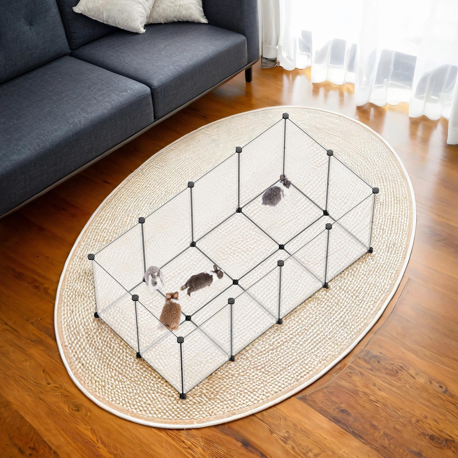 Modular Small Animal Playpen – Plastic – White – Indoor Enclosure with Floor for Hamsters, Rabbits, and Hedgehogs