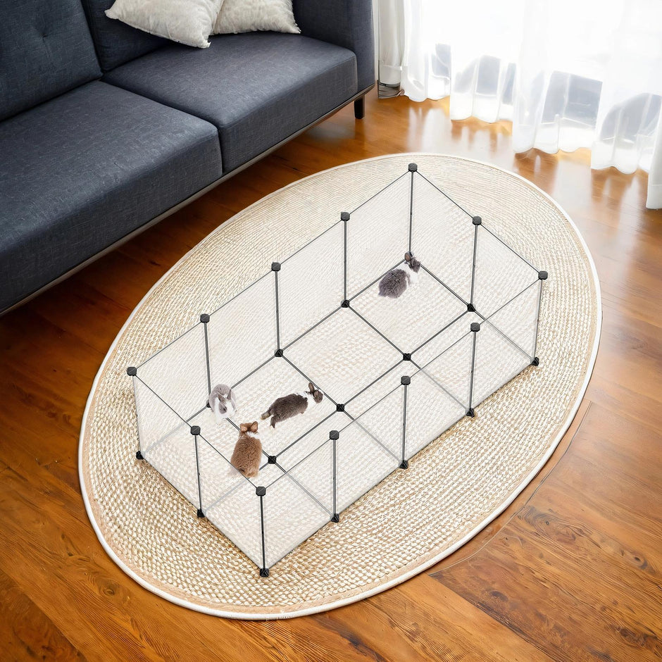Modular Small Animal Playpen – Plastic – White – Indoor Enclosure with Floor for Hamsters, Rabbits, and Hedgehogs