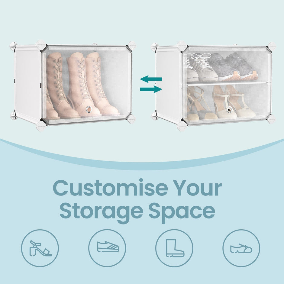 Interlocking Shoe Rack – Plastic – Cloud White – 12-Slot Modular Design with Steel Frame