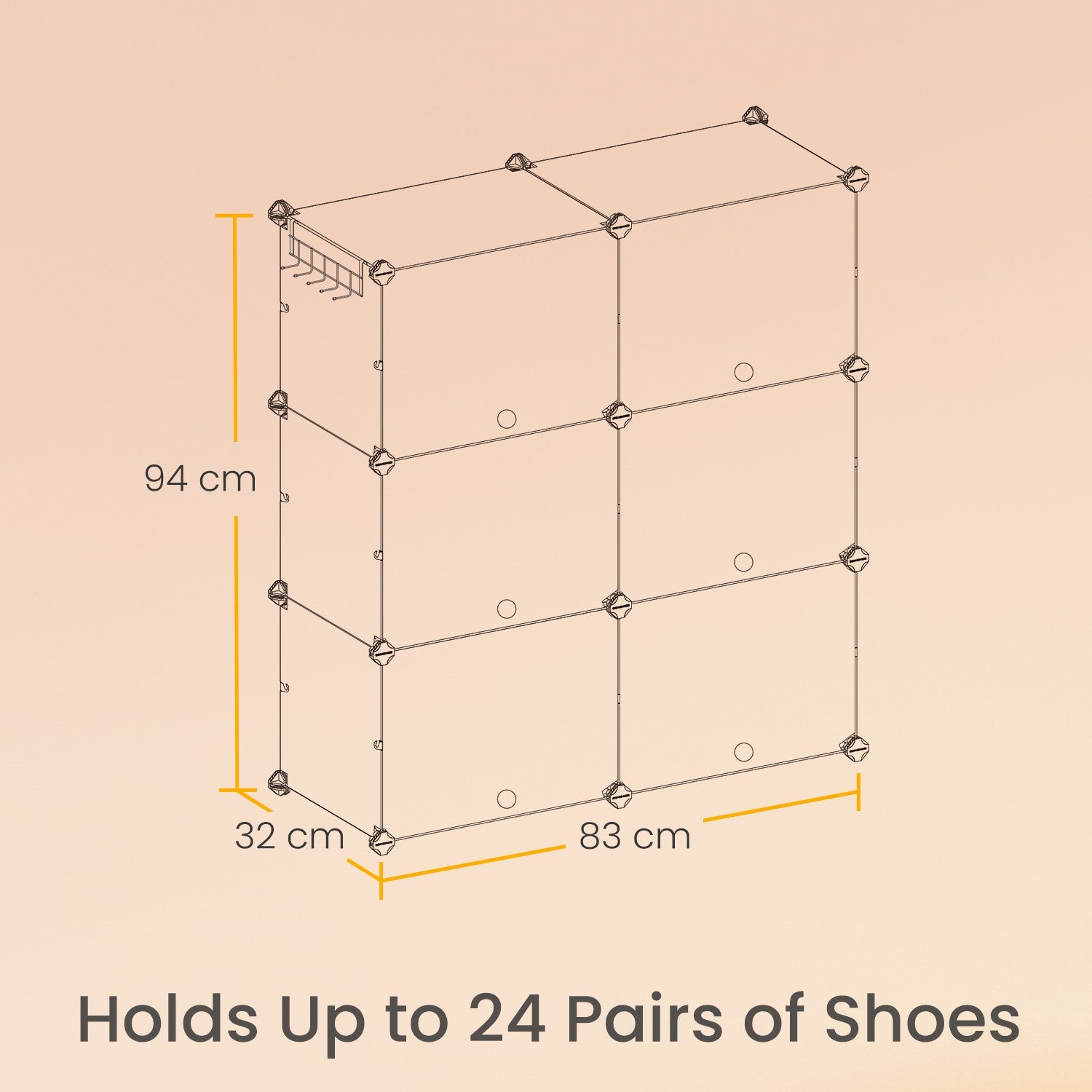 Modular Shoe Rack – Plastic – Black – Interlocking 12-Slot Design with Doors