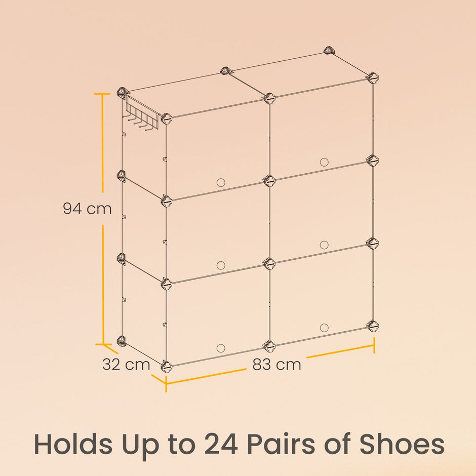 Modular Shoe Rack – Plastic – Black – Interlocking 12-Slot Design with Doors