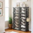 Modular Shoe Rack – Plastic – Black – 16-Slot Interlocking Design with Doors