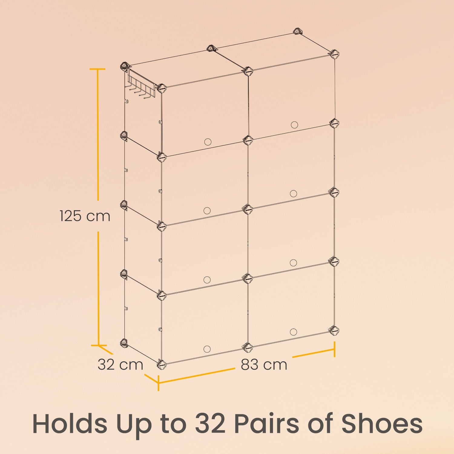 Modular Shoe Rack – Plastic – Black – 16-Slot Interlocking Design with Doors