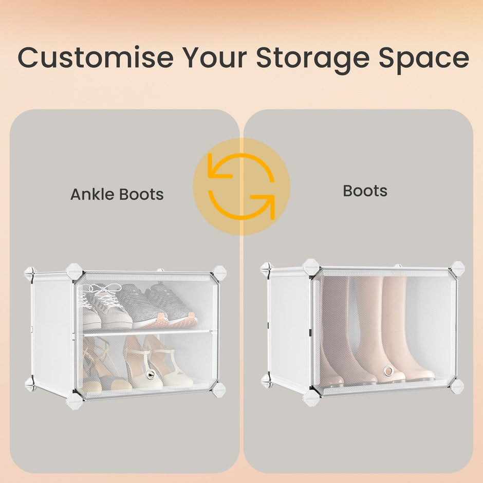 Modular Shoe Rack – Plastic – Black – 16-Slot Interlocking Design with Doors