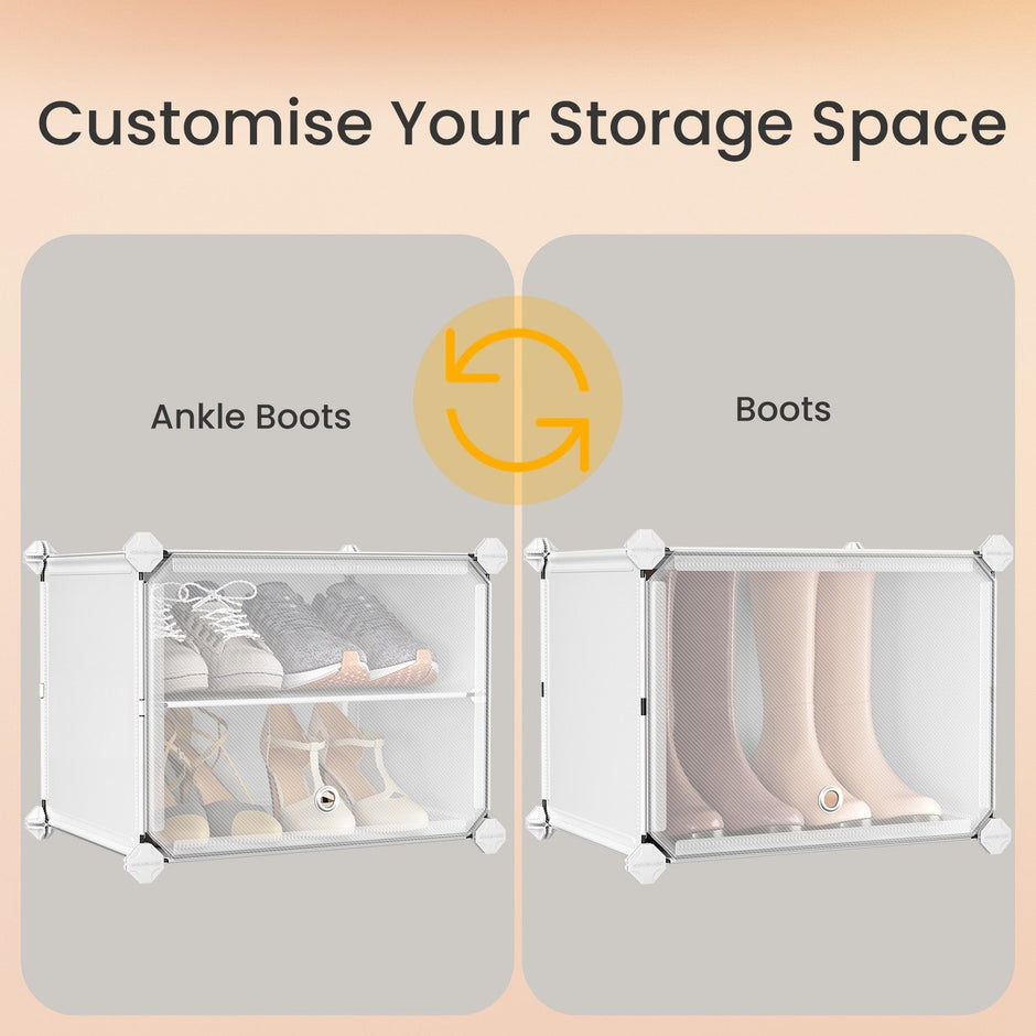 Shoe Rack – Plastic and Steel – White – 10-Slot Modular Design with Doors