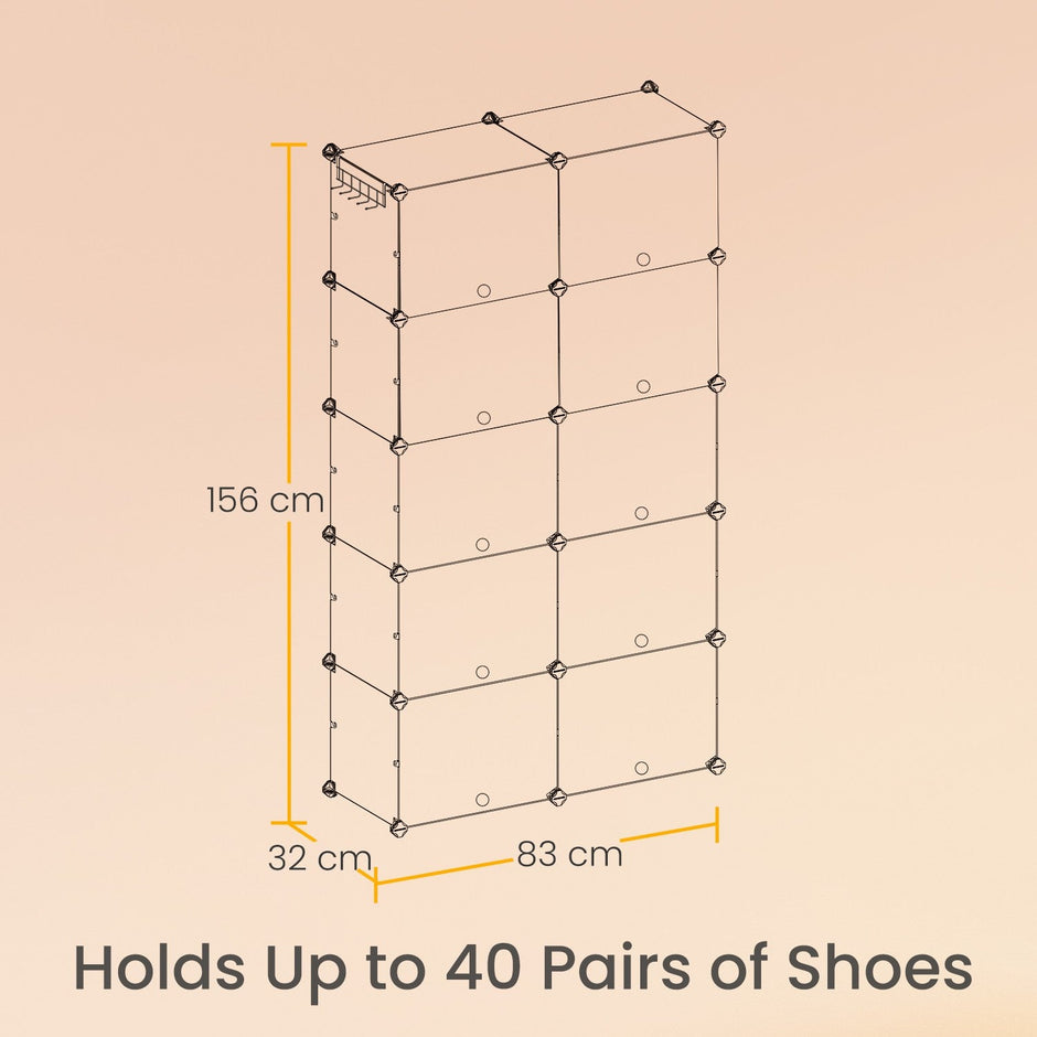Shoe Rack – Plastic and Steel – White – 10-Slot Modular Design with Doors