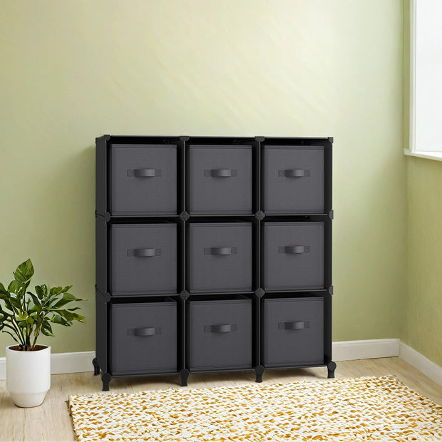 9-Cube Storage Organizer – Non-Woven Fabric – Black and Grey – Customizable Modular Design