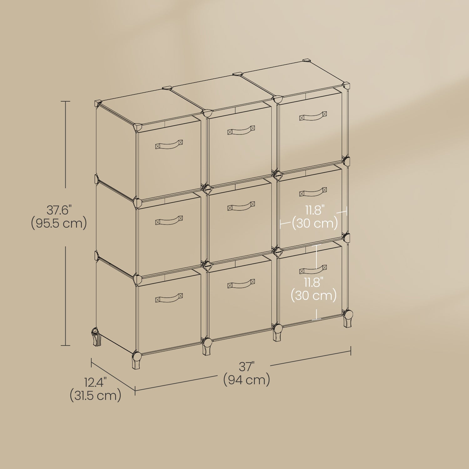 9-Cube Storage Organizer – Non-Woven Fabric – Black and Grey – Customizable Modular Design