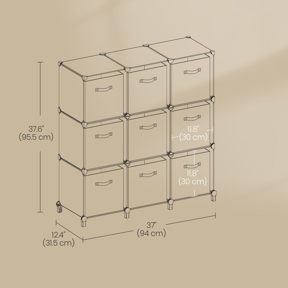 9-Cube Storage Organizer – Non-Woven Fabric – Black and Grey – Customizable Modular Design