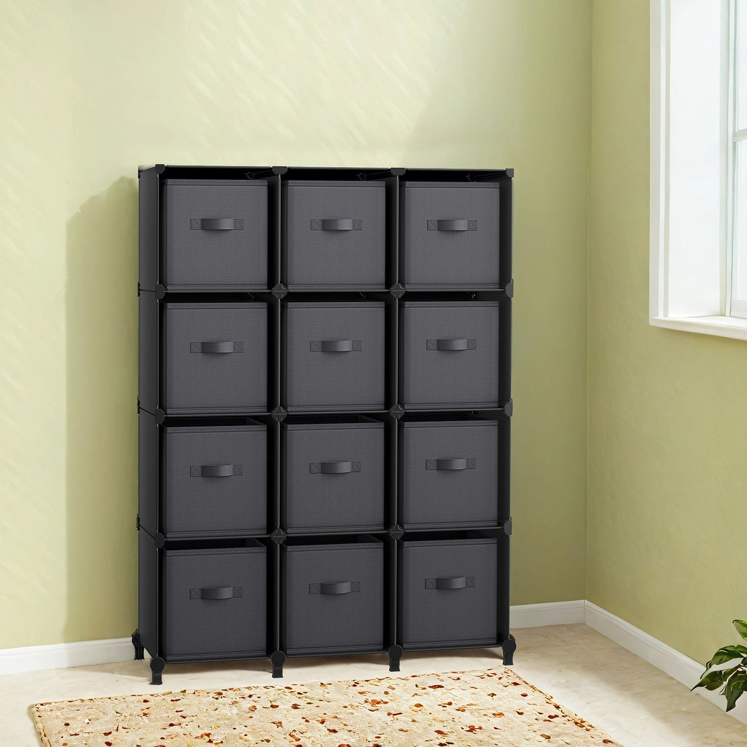 12-Cube Storage Organizer – Non-Woven Fabric – Black and Grey – Modular and Space-Saving Design