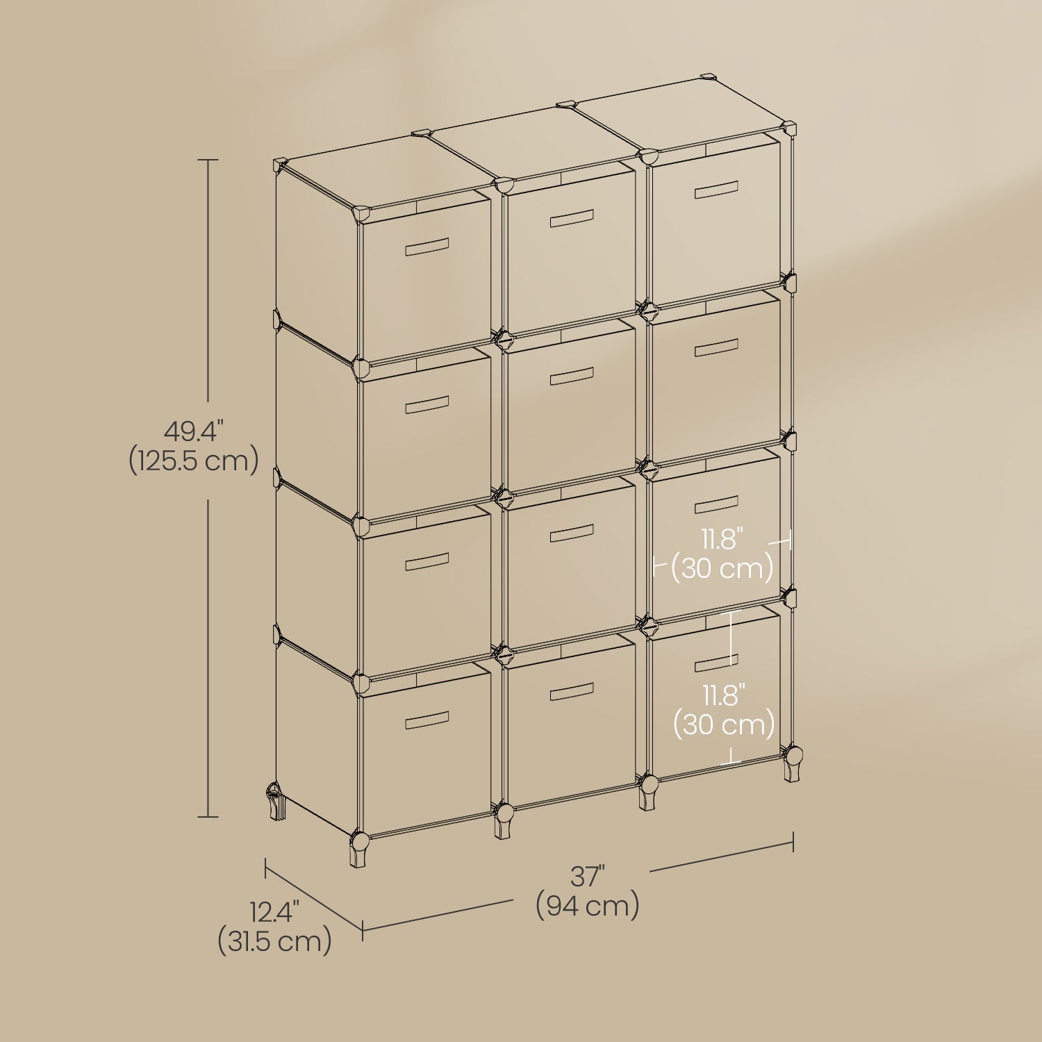 12-Cube Storage Organizer – Non-Woven Fabric – Black and Grey – Modular and Space-Saving Design
