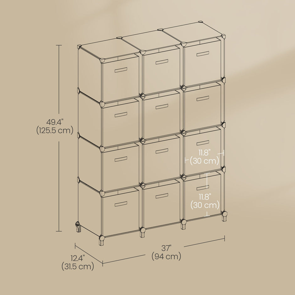 12-Cube Storage Organizer – Non-Woven Fabric – Black and Grey – Modular and Space-Saving Design