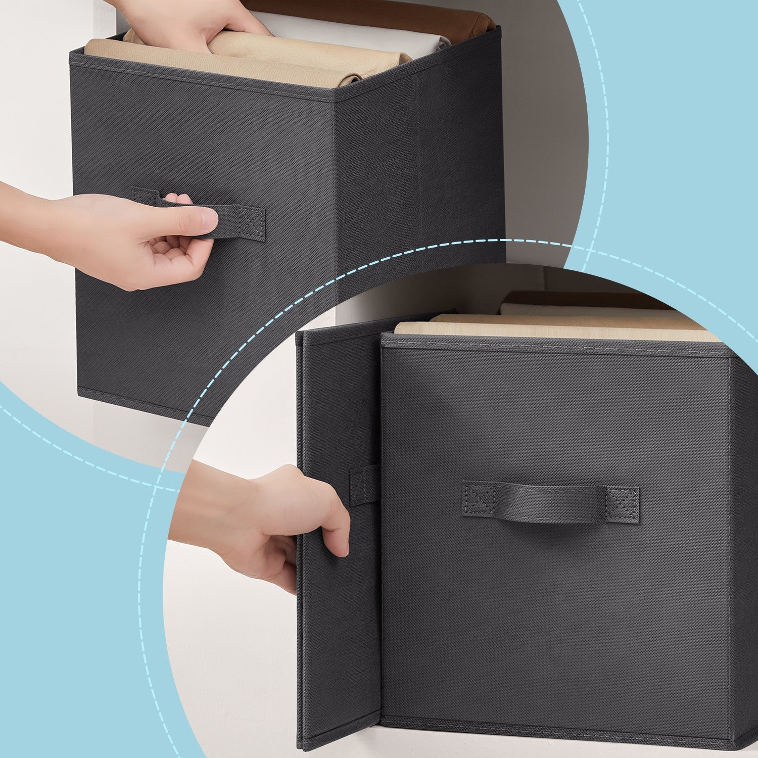 16-Cube Storage Organizer – Non-Woven Fabric – Black and Grey – Modular and Space-Saving Design