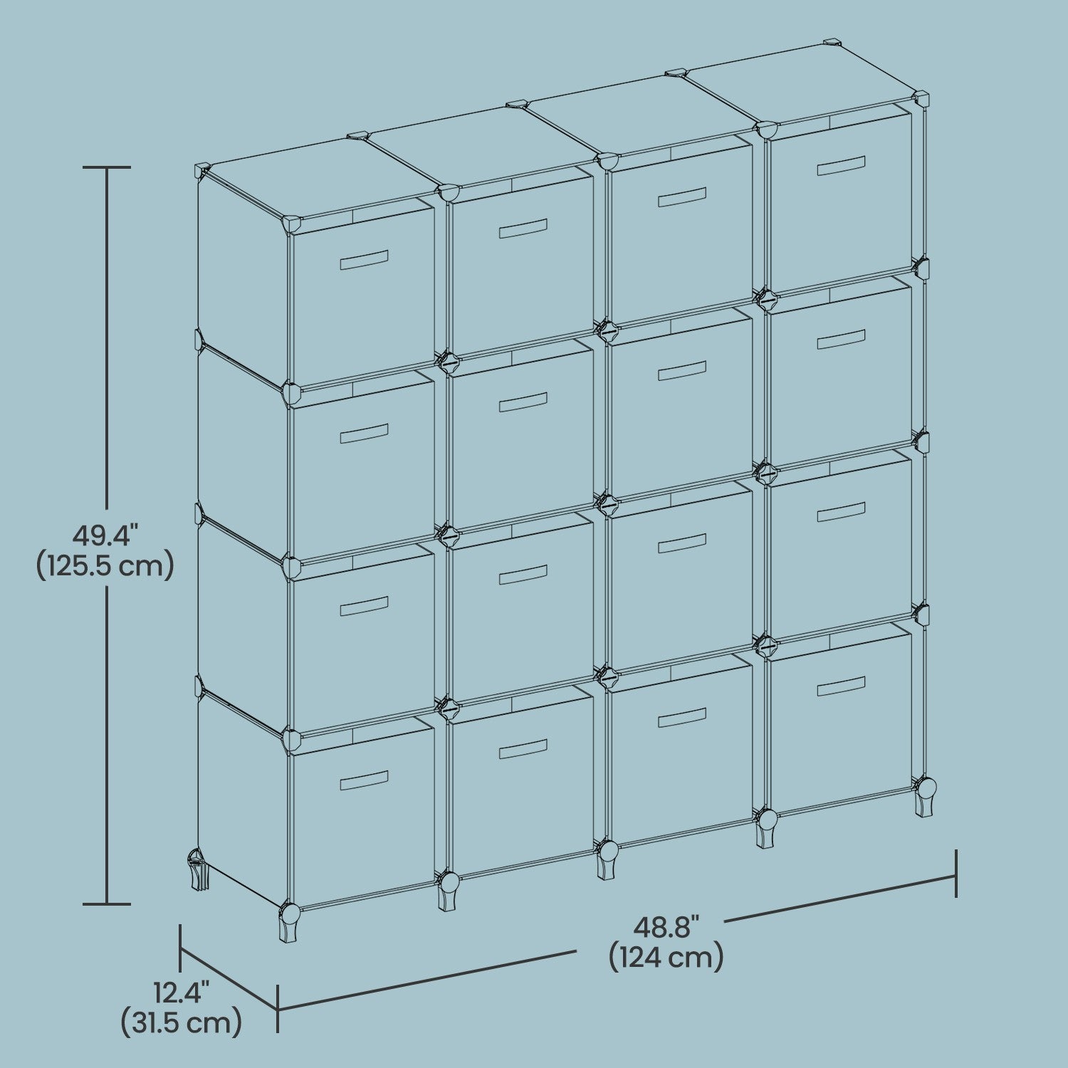 16-Cube Storage Organizer – Non-Woven Fabric – Black and Grey – Modular and Space-Saving Design