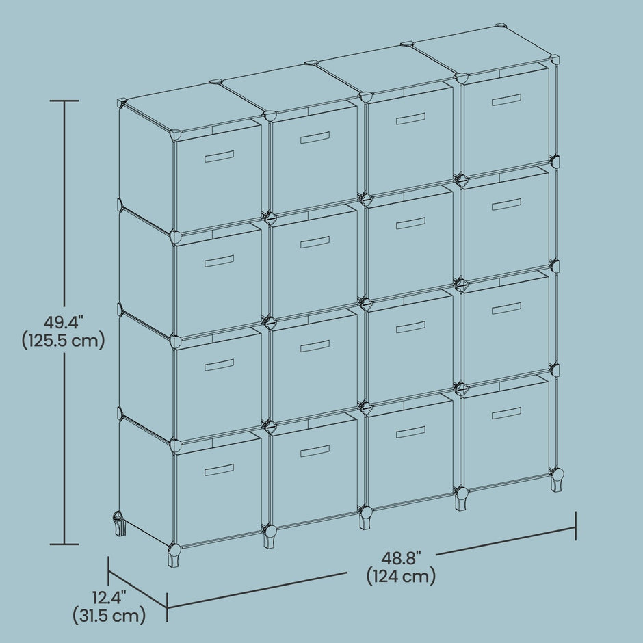 16-Cube Storage Organizer – Non-Woven Fabric – Black and Grey – Modular and Space-Saving Design
