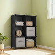 Modular Storage Shelf – Plastic – Black – 6 Cube Organizer with Top Metal Grid
