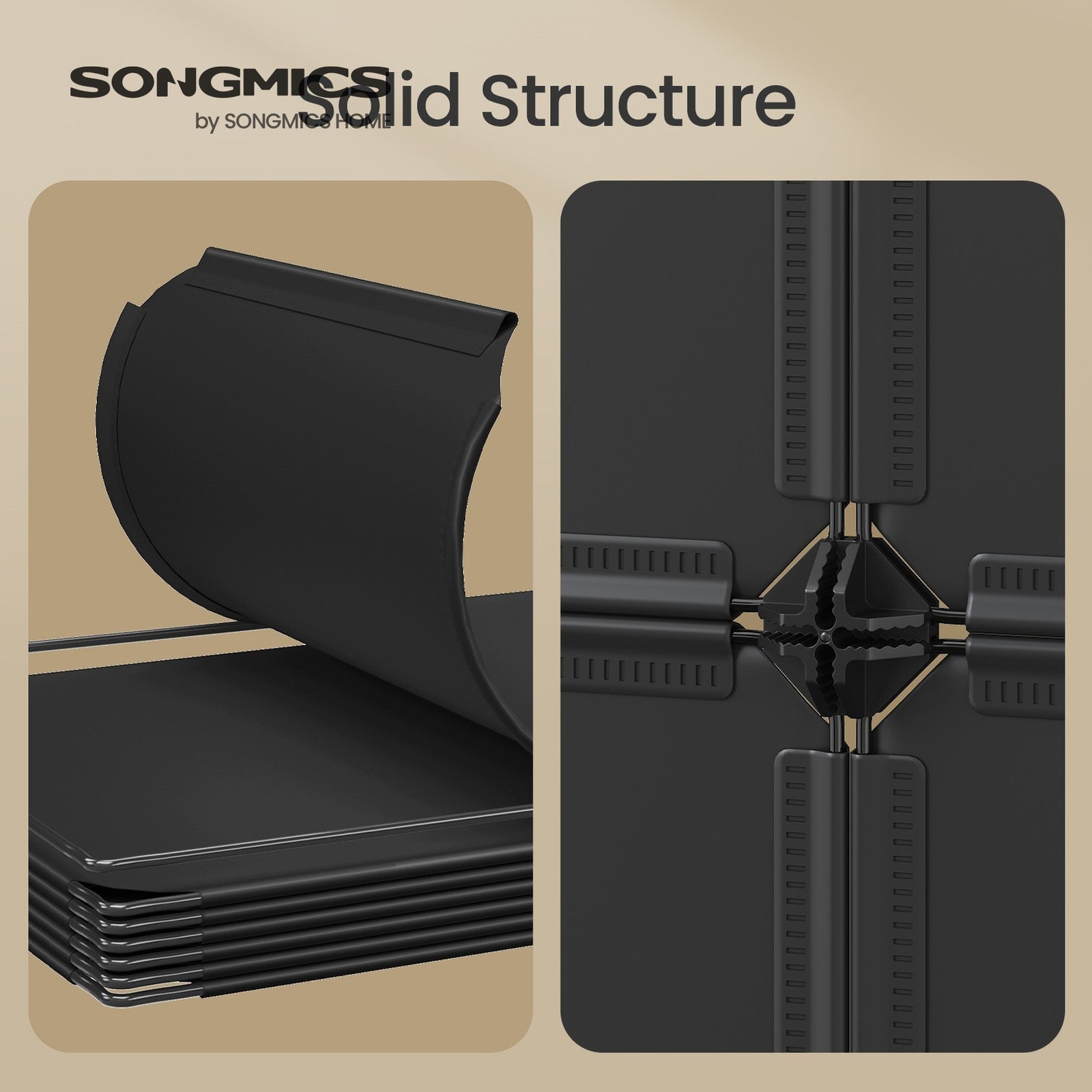 Modular Storage Shelf – Plastic – Black – 6 Cube Organizer with Top Metal Grid