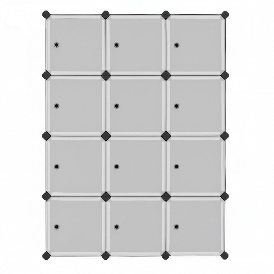 Modular Storage Shelf – Plastic – Black – 12 Cube Design with Doors, Easy to Assemble