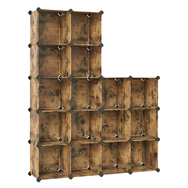 16-Cube Storage Organizer – PP Plastic – Rustic Brown – Stackable and Versatile Shelving System