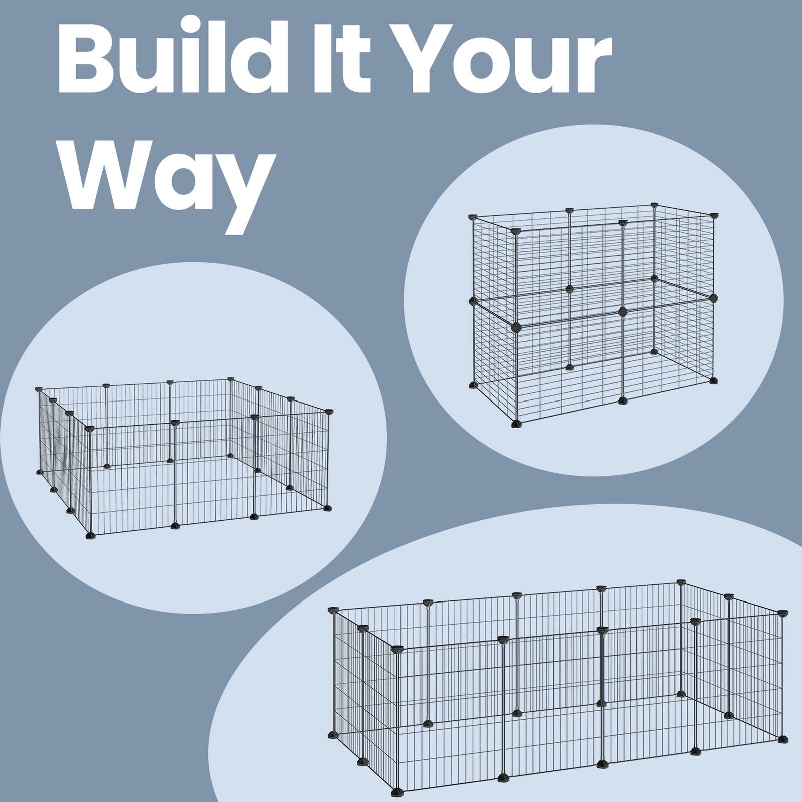 Guinea Pig Cage – Metal – Black – Expandable 12-Panel Indoor Playpen with Accessories