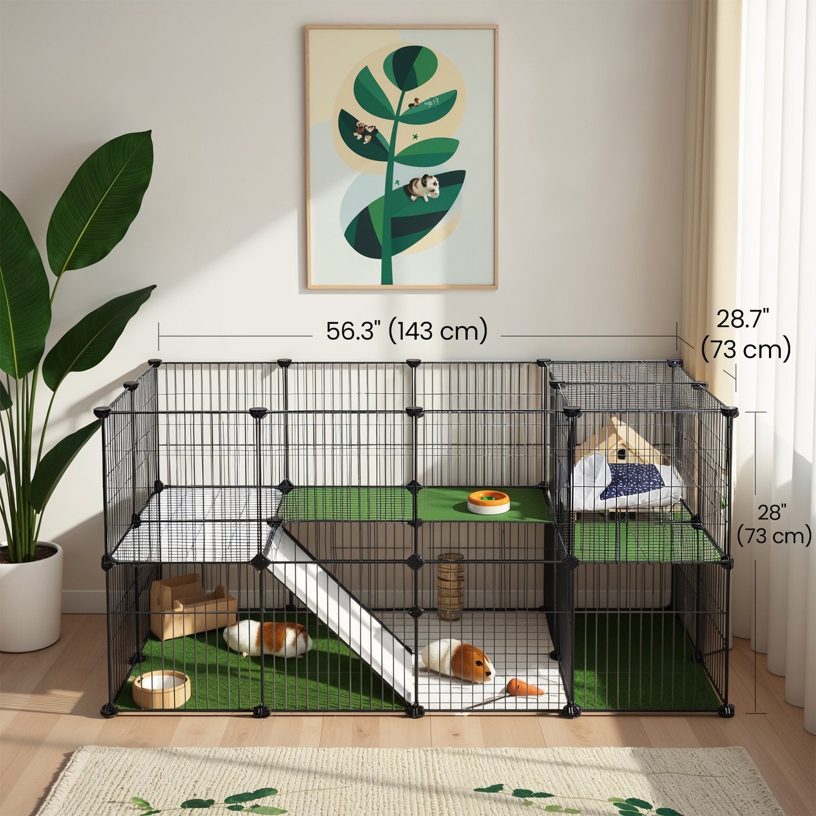 Small Animal Playpen – Metal – Black – Two Floors Customizable with Zip Ties Included