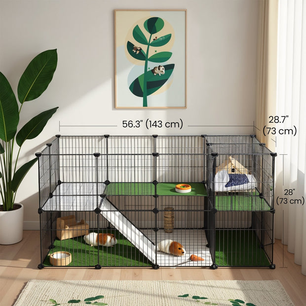 Small Animal Playpen – Metal – Black – Two Floors Customizable with Zip Ties Included