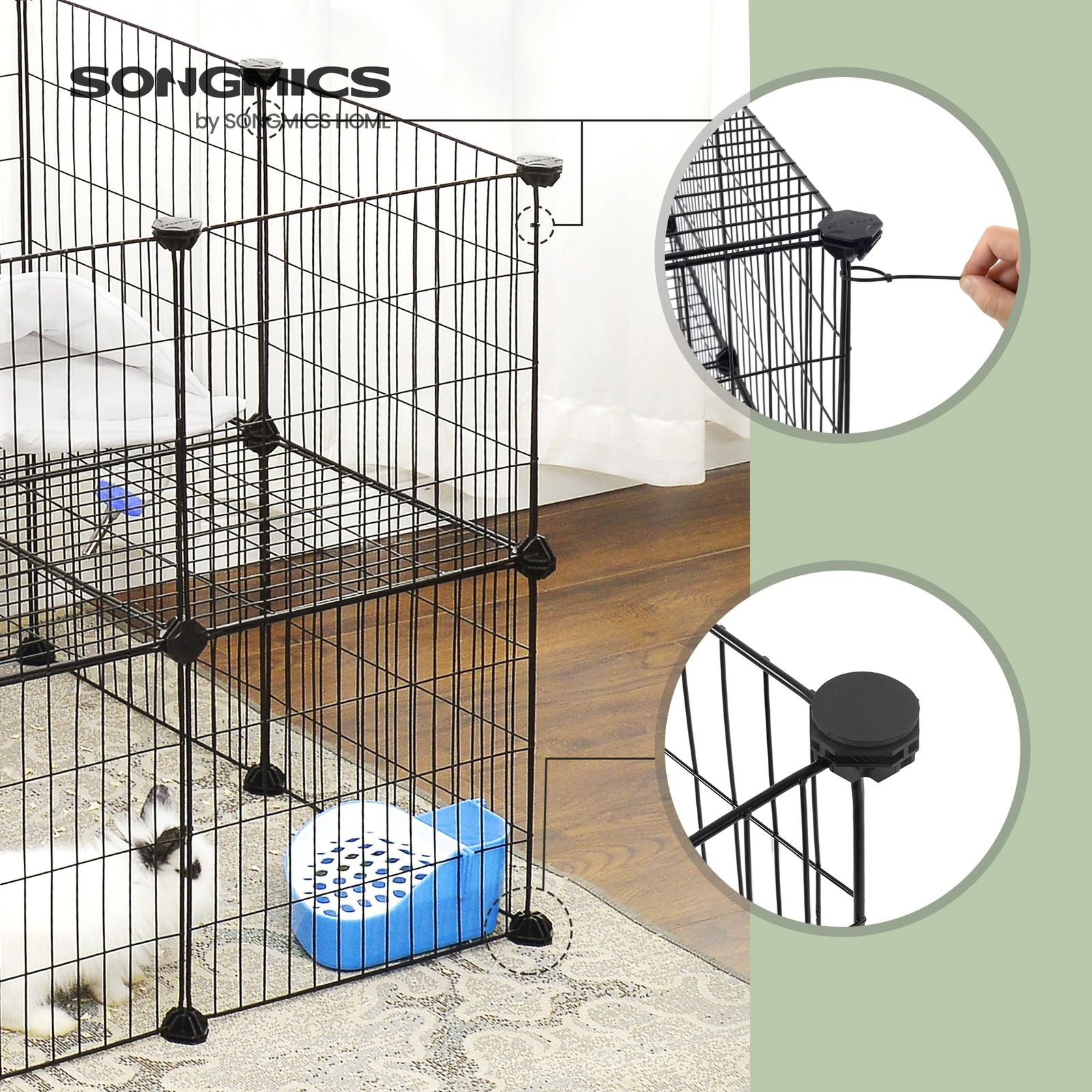 Small Animal Playpen – Metal – Black – Two Floors Customizable with Zip Ties Included