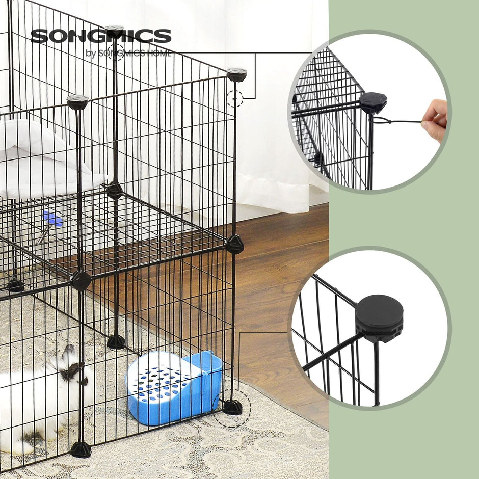 Small Animal Playpen – Metal – Black – Two Floors Customizable with Zip Ties Included