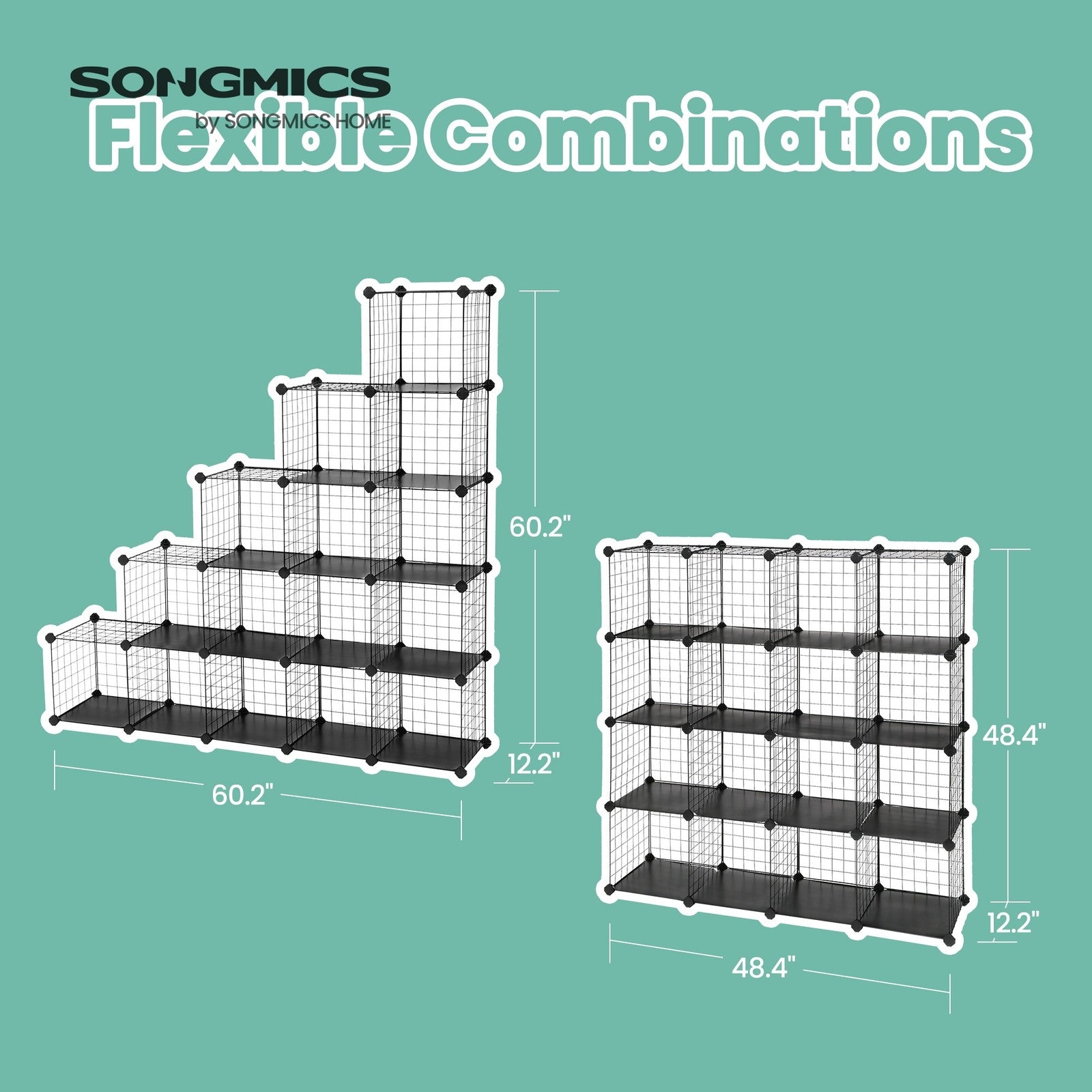 Modular Wire Grid Shelving System – Metal Mesh – White – Customizable Storage Cabinet with 16 Cubes