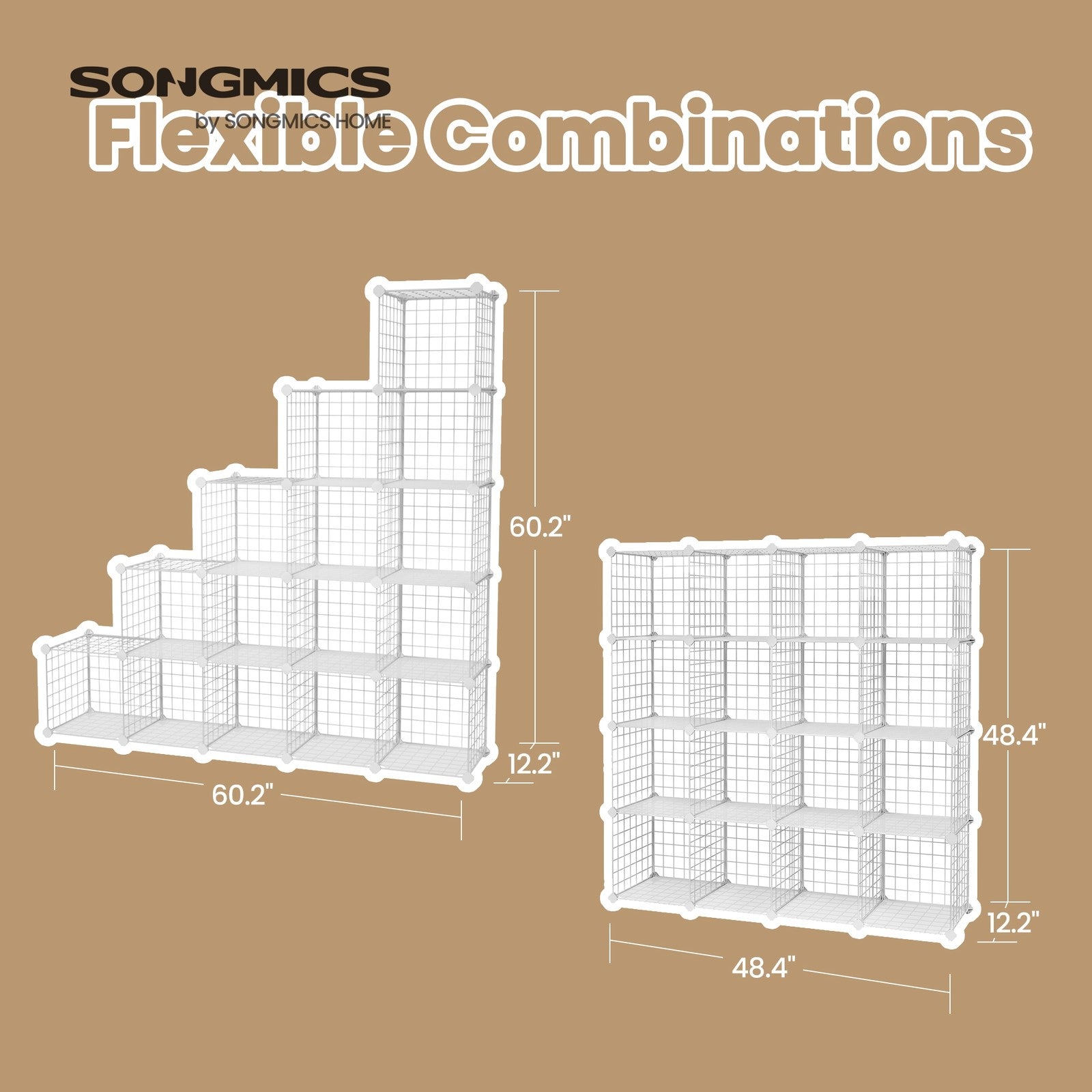 Modular Wire Grid Shelving System – Metal Mesh – White – Customizable Storage Cabinet with 16 Cubes